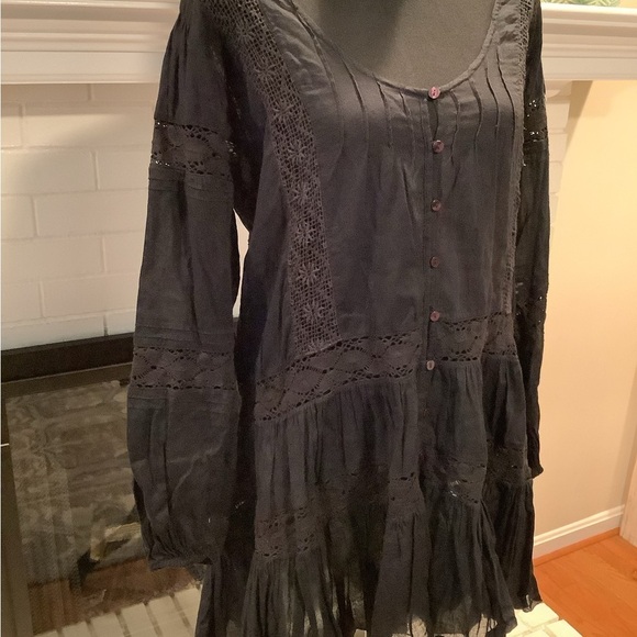 Free People Dresses & Skirts - Adorable Free People Black Boho Gauze Mini Dress Sz Small